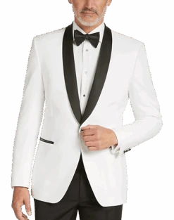 Mens Dress Shirts Store 13 Egara Slim Fit Shawl Lapel Dinner Jacket, White