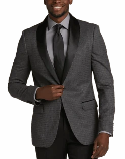After Hours Slim Fit Shawl Collar Jacquard Dinner Jacket, Black Geometric
