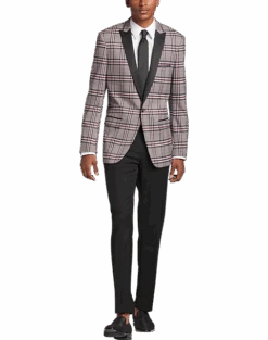 Paisley & Gray Slim Fit Dinner Jacket, Gray And Berry Plaid -Mens Dress Shirts Store MW40 15Z9 67 PAISLEY GRAY BERRY PLAID ALT3