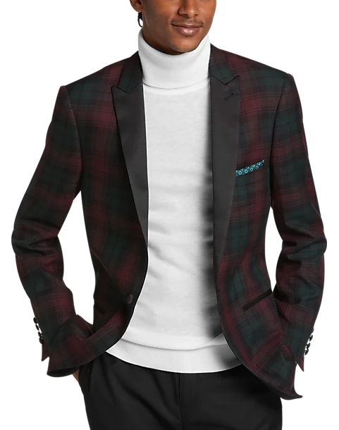 Paisley & Gray Slim Fit Dinner Jacket, Wineberry Plaid 1 Paisley & Gray Slim Fit Dinner Jacket, Wineberry Plaid