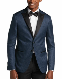 After Hours Slim Fit Satin Peak Lapel Dinner Jacket, Blue Paisley