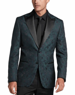 Egara Slim Fit Peak Lapel Dinner Jacket, Emerald Green Paisley