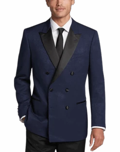 Egara Slim Fit Peak Lapel Double Breasted Dinner Jacket, Navy Tic