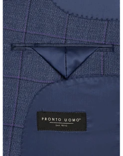 Pronto Uomo Modern Fit Notch Lapel Sport Coat, Blue Windowpane Plaid -Mens Dress Shirts Store MW40 16JT 67 PRONTO UOMO BLUE WINDOWPANE ALT2