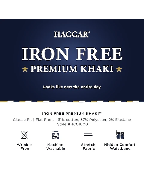 Haggar Iron-Free Premium Khaki® Classic Fit Flat-Front Pants, Charcoal 4 Haggar Iron-Free Premium Khaki® Classic Fit Flat-Front Pants, Charcoal - Image 4
