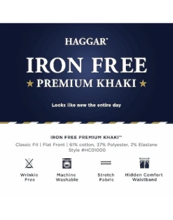 Haggar Iron-Free Premium Khaki® Classic Fit Flat-Front Pants, Khaki -Mens Dress Shirts Store MW40 230V 17 HAGGAR CHAR HEATHER ALT3 2