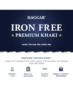 Haggar Iron-Free Premium Khaki® Classic Fit Pleated-Front Pants, Dark Navy 7 Haggar Iron-Free Premium Khaki® Classic Fit Pleated-Front Pants, Dark Navy -Mens Dress Shirts Store MW40 234U 20 HAGGAR MED KHAKI ALT3 2