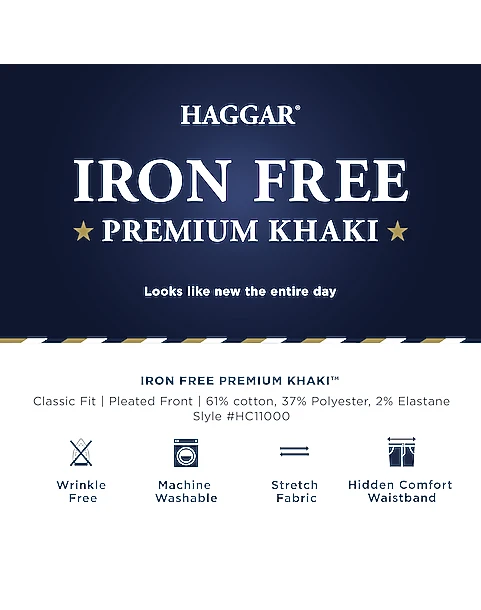 Haggar Iron-Free Premium Khaki® Classic Fit Pleated-Front Pants, Dark Navy 4 Haggar Iron-Free Premium Khaki® Classic Fit Pleated-Front Pants, Dark Navy - Image 4