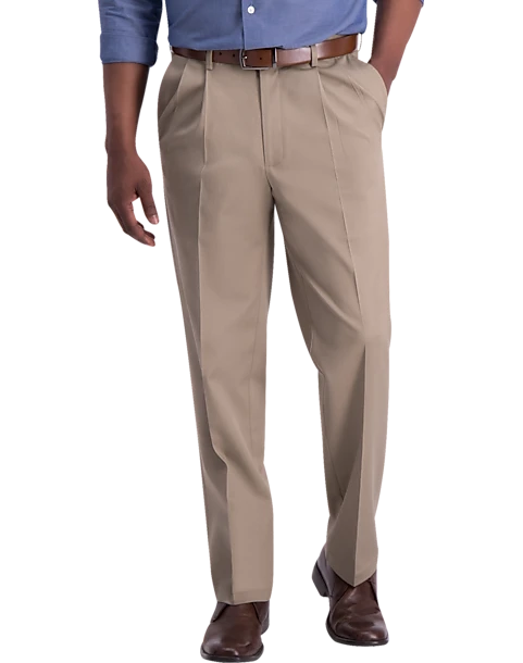 Haggar Iron-Free Premium Khaki® Classic Fit Pleated-Front Pants, Dark Navy 1 Haggar Iron-Free Premium Khaki® Classic Fit Pleated-Front Pants, Dark Navy