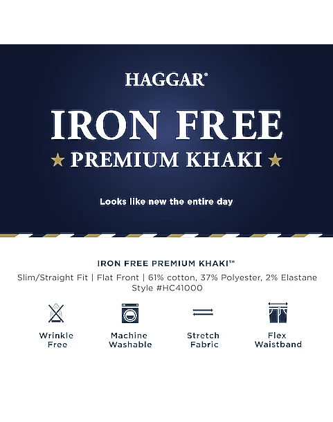 Haggar Iron-Free Premium Khaki™ Slim/Straight Fit Flat-Front Pants, Black 4 Haggar Iron-Free Premium Khaki™ Slim/Straight Fit Flat-Front Pants, Black - Image 4