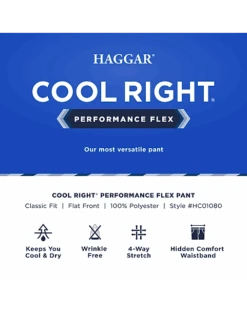 Haggar Cool Right® Performance Flex Classic Fit Flat-Front Pants, Black -Mens Dress Shirts Store MW40 235U 02 HAGGAR BLACK SOLID ALT3