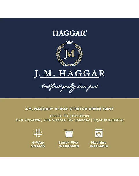 J.M. Haggar™ 4-Way Stretch Classic Fit Flat-Front Pants, Blue 4 J.M. Haggar™ 4-Way Stretch Classic Fit Flat-Front Pants, Blue - Image 4