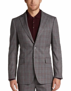 Egara Skinny Fit Suit Separates Coat, Wine Windowpane