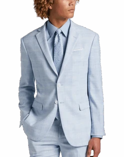 Egara Skinny Fit Suit Separates Coat, Light Blue Plaid