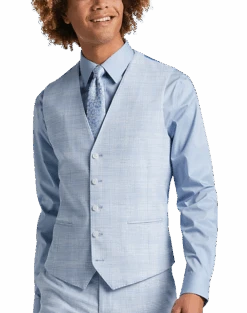 Egara Skinny Fit Suit Separates Vest, Light Blue Plaid