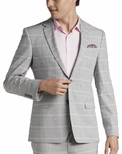 Egara Skinny Fit Suit Separates Coat, Gray & Pink Plaid