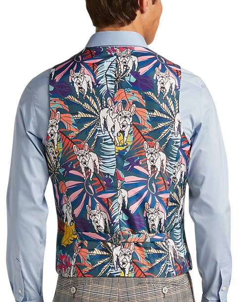 Paisley & Gray Slim Fit Suit Separates Vest, Slate Blue Check 2 Paisley & Gray Slim Fit Suit Separates Vest, Slate Blue Check - Image 2