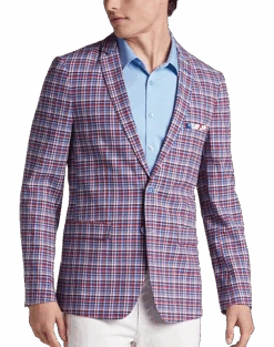Paisley & Gray Slim Fit Suit Separates Coat, Red & Blue Seersucker Plaid