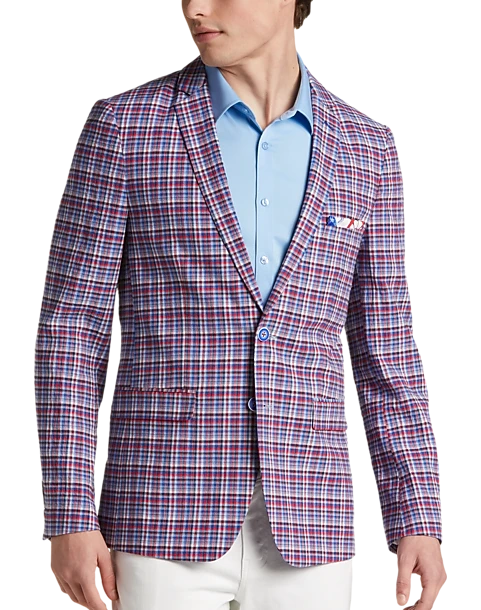 Paisley & Gray Slim Fit Suit Separates Coat, Red & Blue Seersucker Plaid 1 Paisley & Gray Slim Fit Suit Separates Coat, Red & Blue Seersucker Plaid