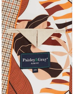 Paisley & Gray Slim Fit Double Breasted Suit Separates Coat, Tan Check -Mens Dress Shirts Store MW40 3XLN 96 PAISLEY GRAY TAN CHECK ALT3