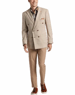 Paisley & Gray Slim Fit Double Breasted Suit Separates Coat, Tan Check -Mens Dress Shirts Store MW40 3XLN 96 PAISLEY GRAY TAN CHECK ALT5