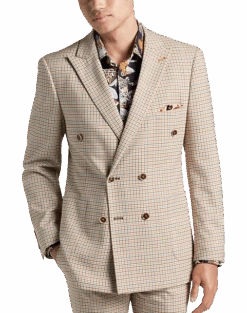 Paisley & Gray Slim Fit Double Breasted Suit Separates Coat, Tan Check