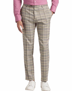 Paisley & Gray Slim Fit Suit Separates Pants, Olive & Yellow Check
