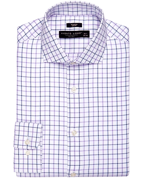 Pronto Uomo Slim Fit Spread Collar Shirt, Purple Windowpane Plaid 1 Pronto Uomo Slim Fit Spread Collar Shirt, Purple Windowpane Plaid