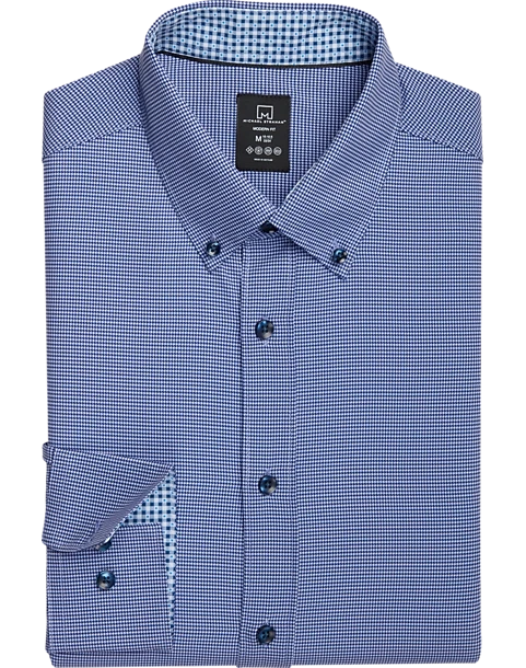 Michael Strahan Four-Way Stretch Modern Fit Dress Shirt, Blue Gingham 1 Michael Strahan Four-Way Stretch Modern Fit Dress Shirt, Blue Gingham