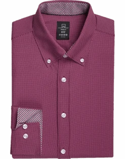 Michael Strahan Four-Way Stretch Modern Fit Dress Shirt, Burgundy Dot