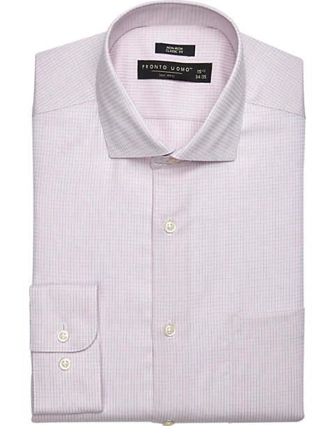 Pronto Uomo Classic Fit Spread Collar Dress Shirt, Pink Check 1 Pronto Uomo Classic Fit Spread Collar Dress Shirt, Pink Check