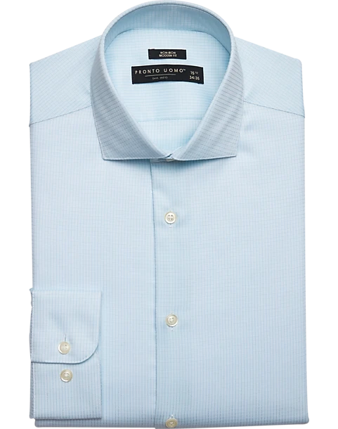 Pronto Uomo Modern Fit Spread Collar Dress Shirt, Teal Check 1 Pronto Uomo Modern Fit Spread Collar Dress Shirt, Teal Check