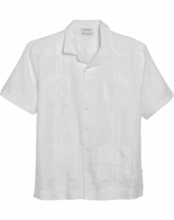 Cubavera Modern Fit Short Sleeve Linen Guayabera Shirt, White