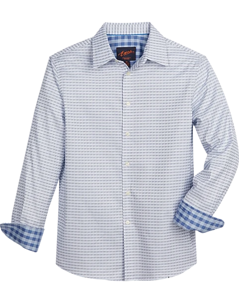 Egara Slim Fit Spread Collar Sport Shirt, Blue Pyramid Pattern 1 Egara Slim Fit Spread Collar Sport Shirt, Blue Pyramid Pattern