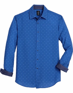 Michael Strahan Slim Fit Sport Shirt, Navy Swirl Dot