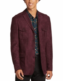 Paisley & Gray Slim Fit Ultra-suede Military Jacket, Burgundy