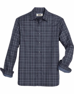 Joseph Abboud Modern Fit Sport Shirt, Navy Roadmap Plaid