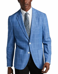 Michael Strahan Modern Fit Knit Sport Coat, Medium Blue Windowpane