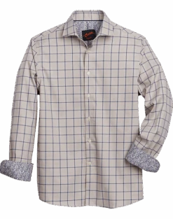 Egara Slim Fit Spread Collar Sport Shirt, Taupe Windowpane