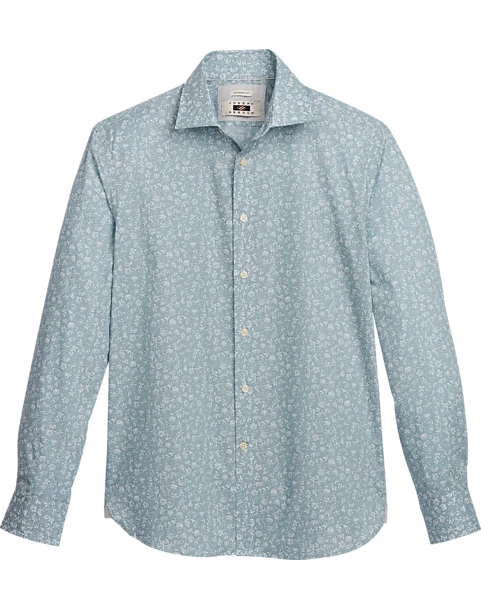 Joseph Abboud Modern Fit Sport Shirt, Teal Fossil Leaf 1 Joseph Abboud Modern Fit Sport Shirt, Teal Fossil Leaf