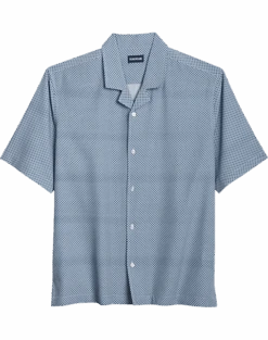 Haggar Modern Fit Short Sleeve Micropoly Camp Shirt , Navy Diamond