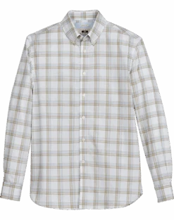 Joseph Abboud Modern Fit Short Sport Shirt, Olive Plaid