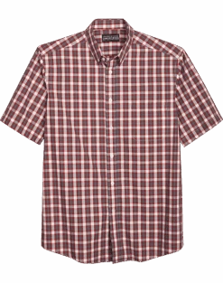 Haggar Life Khaki Modern Fit Short Sleeve Sport Shirt, Red Plaid
