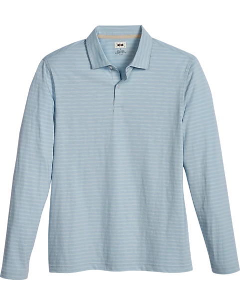 Joseph Abboud Modern Fit Long Sleeve Polo Shirt, Light Blue Slub Stripe 1 Joseph Abboud Modern Fit Long Sleeve Polo Shirt, Light Blue Slub Stripe