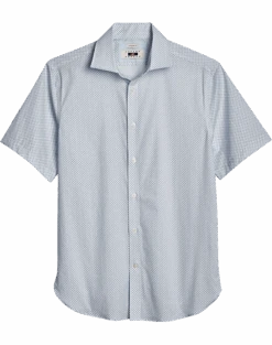 Joseph Abboud Modern Fit Short Sleeve Sport Shirt, Teal Micro Paisley