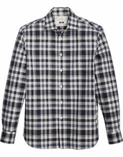 Joseph Abboud Modern Fit Slub Sport Shirt, Navy Plaid