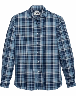 Joseph Abboud Modern Fit Slub Sport Shirt Blue Plaid