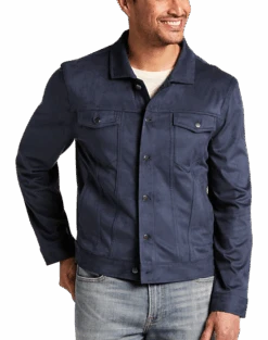Joseph Abboud Modern Fit Faux Suede Trucker Jacket, Navy