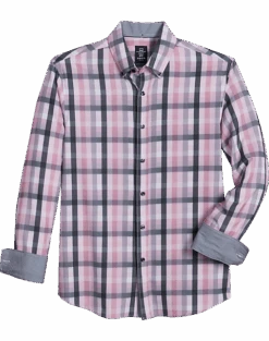 Michael Strahan Four-Way Stretch Modern Fit Button-Down Collar Sport Shirt, Pink & Gray Plaid
