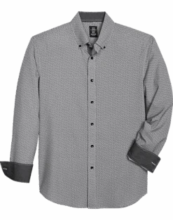 Michael Strahan Four-Way Stretch Modern Fit Sport Shirt, Black Geo-Pinwheel